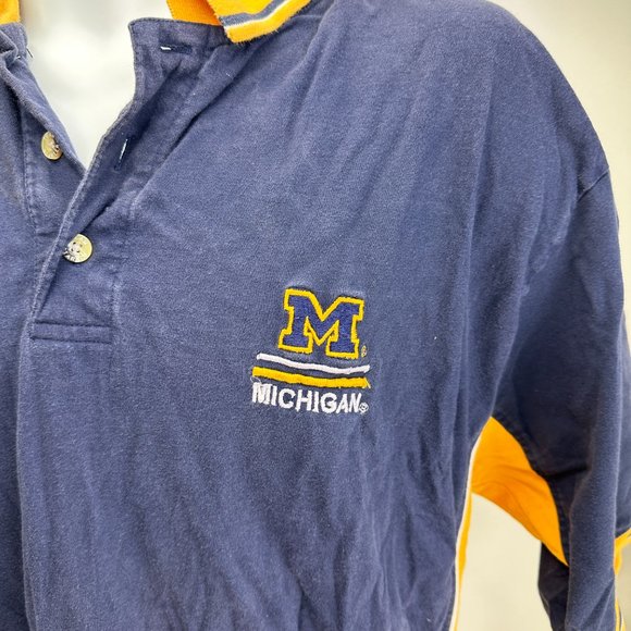 Michigan Wolverines Shirt Mens Large Vintage Starter Team Blue Polo Football - Picture 2 of 5